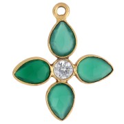Pendente a forma di fiore 24x21 mm in pietra semipreziosa e CZ - Dorato con oro fino - Onice verde