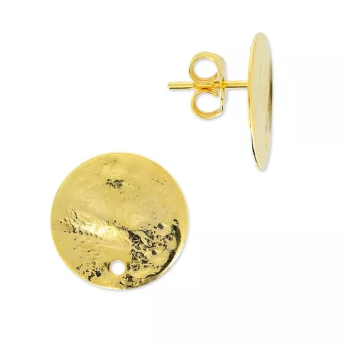 Orecchini disco martellato con un foro 10 mm dorato con oro fino x2