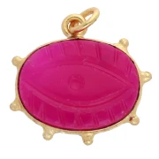 Pendente a forma di occhio 17,5x20 mm in pietra semipreziosa - Dorato con oro fino - Calcedonio rosa