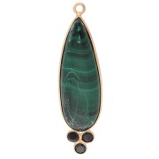 Pendente a goccia 41x11 mm con CZ e gemma - Dorato in oro fino - Malachite x1|raw }}