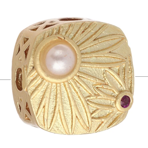 Perla quadrata da 10 mm con cabochon di madreperla e ossido di zirconio - Dorata in oro fino x1