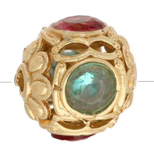 Perlina rotonda da 10 mm con ossidi di zirconio - Placcata oro - Blu - Rosa x1