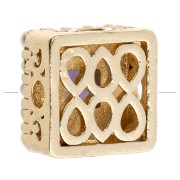 Perla quadrata di 9 mm - Cabochon di madreperla e ossido di zirconio - Dorata in oro fino - Viola