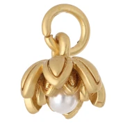 Ciondolo a fiore da 8 mm con cabochon di madreperla - Dorato in oro fino - Bianco x1
