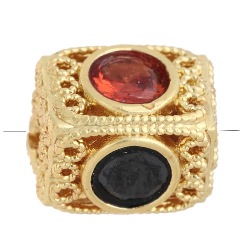 Perlina rettangolare 10x8 mm con ossidi di zirconio - Dorata con oro fino - Multicolore