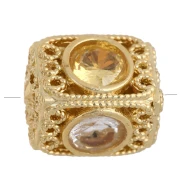 Perlina rettangolare 10x8 mm con ossidi di zirconio - Dorata con oro fino - Multicolore