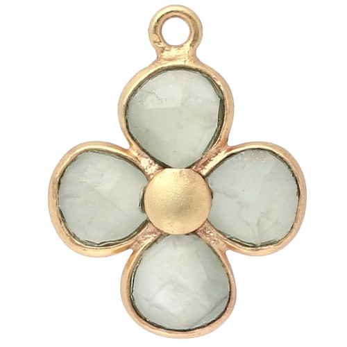 Pendente a fiore in pietra da 16 mm - Dorato in oro fino - Prehnite x1