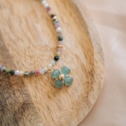 Pendente a fiore in pietra da 16 mm - Dorato in oro fino - Prehnite x1