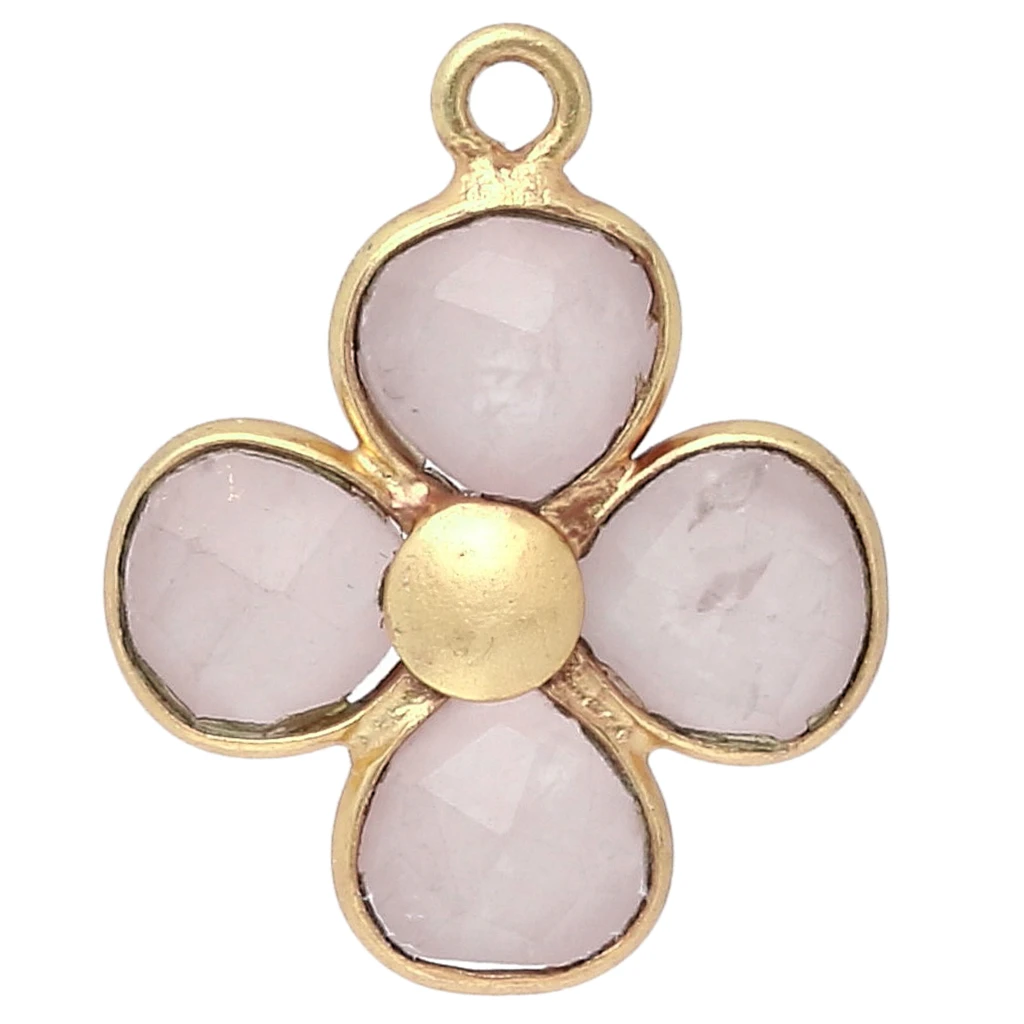 Ciondolo a fiore in pietra da 16 mm - Dorato in oro fino - Quarzo rosa ...