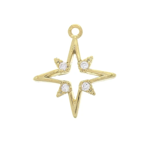Ciondolo Stella Polare con ossidi di zirconio - 16x14 mm - Dorato con oro fino x1