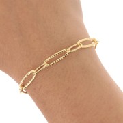 Catena con maglia rettangolare alternata e maglia ovale striata 6 mm - Dorato con oro fino x50 cm