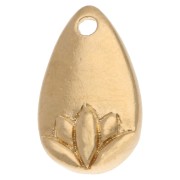 Ciondolo a goccia 13x8 mm - Motivo fiore di loto - Dorato con oro fino x1