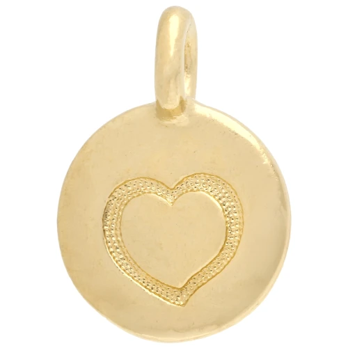Ciondolo rotondo da 12 mm - Motivo cuore - Dorato con oro fino x1