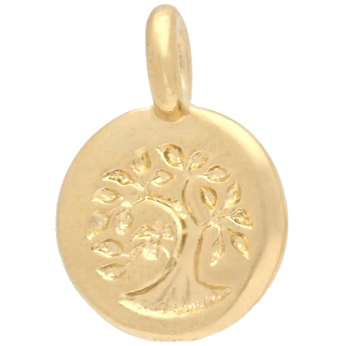 Ciondolo rotondo da 12 mm - Motivo dell'albero della vita - Dorato con oro fino x1