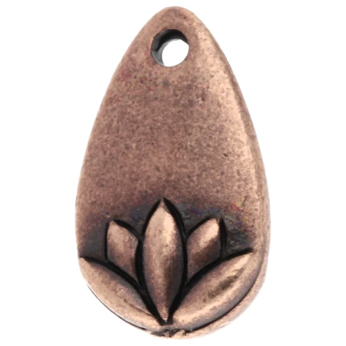 Ciondolo a goccia 13x8 mm - Motivo fiore di loto - Rame invecchiato x1