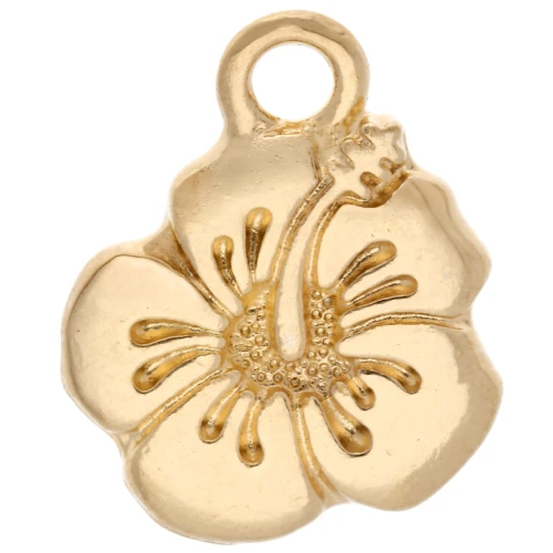 Ciondolo fiore di ibisco 17x14 mm - Dorato con oro fino x1