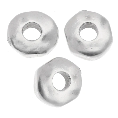 Perle a rondelle irregolari 6,5 mm - foro grande - placcatura in argento fino invecchiato x5