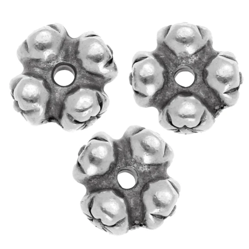 Perle rondelle a fiore 6 mm - Argento invecchiato x5