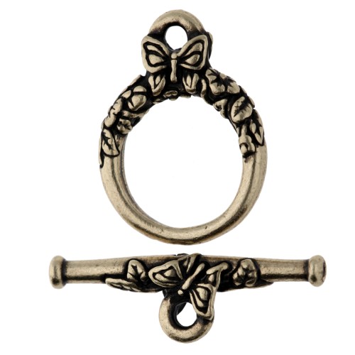 Chiusura a T rotonda da 15 mm - motivo a farfalla - Bronzo x1