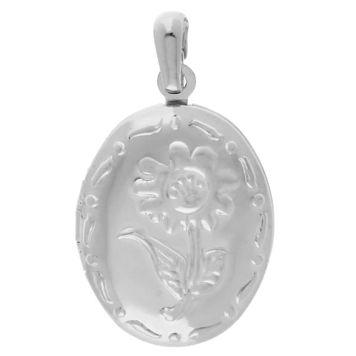 Ciondolo ovale con cornice per foto 26x18 mm - Motivo floreale - Placcatura in argento x1
