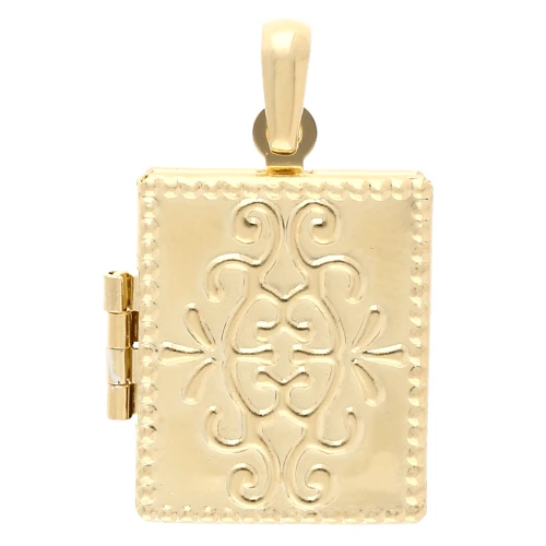 Ciondolo rettangolo con cornice per foto 24x18 mm - motivo arabesco - dorato in oro fino x1