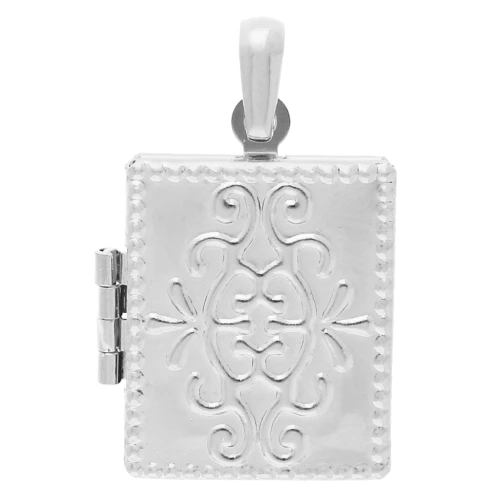 Ciondolo rettangolare con cornice per foto 24x18 mm - Motivo arabesco - Placcatura fine in argento