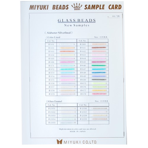 Campionario Miyuki Rocailles 11/0 - Scheda campione (n. 44/2R) - Alabaster Silverlined
