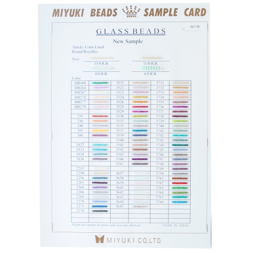 Campionario Miyuki Rocailles 6/0, 8/0, 11/0 e 15/0 (n. 867/R) Colord Lined