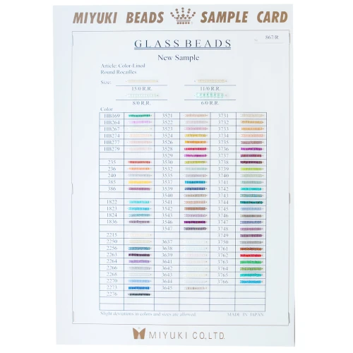 Campionario Miyuki Rocailles 6/0, 8/0, 11/0 e 15/0 (n. 867/R) Colord Lined