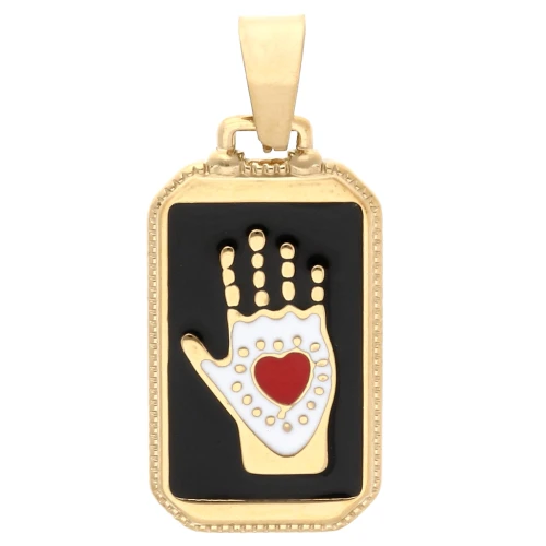 Ciondolo rettangolo 26x14 mm con motivo a cuore - epossidico - Acciaio inossidabile 304 Gold - Nero