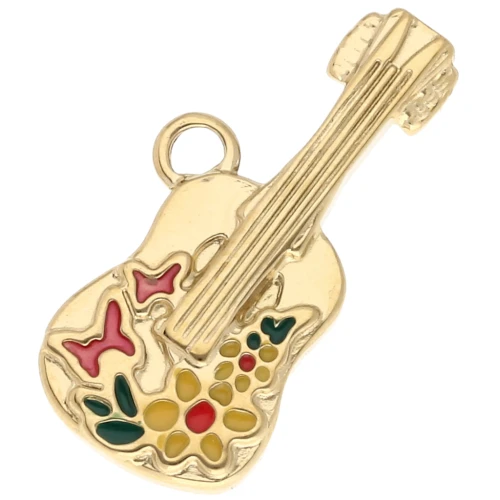 Ciondolo a forma di chitarra a fiore 17x26mm in resina epossidica - Acciaio inossidabile 304 Gold - Multicolore