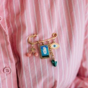 Ciondolo a forma di occhio 12x17 mm con resina epossidica - Acciaio inossidabile 304 Gold - Bianco - Blu x1