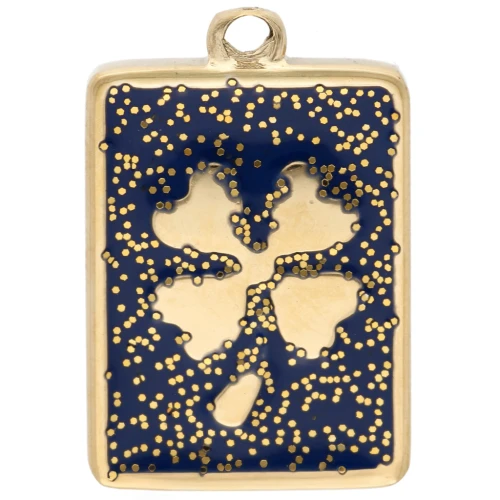 Ciondolo a forma di trifoglio rettangolare 18x12 mm - Acciaio inossidabile 304 Gold - Brillantini blu