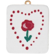 Ciondolo rettangolare, stampa UV, 26x20 mm, motivo a cuore, acciaio inossidabile 304, placcato oro - Bianco|raw }}