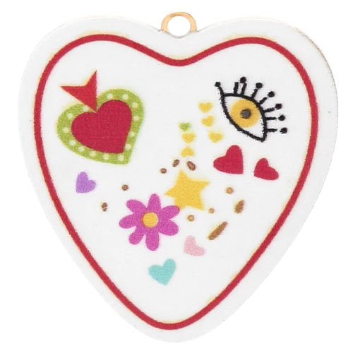 Ciondolo a cuore stampato UV 23x22 mm - Acciaio inossidabile 304, placcato oro - Bianco - Multicolore