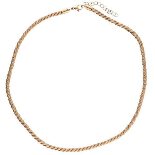 Collana in corda ritorta di poliestere 4 mm - Acciaio inossidabile 304 Gold - Beige scuro x46cm