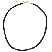 Collana in corda ritorta di poliestere 4 mm - Acciaio inossidabile 304 placcato oro - Nero x46cm