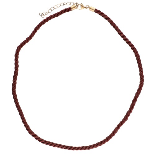 Collana in corda ritorta di poliestere 4 mm - Acciaio inossidabile 304 Gold - Bordeaux x46cm