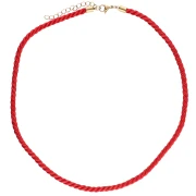 Collana in corda ritorta di poliestere 4 mm - Acciaio inossidabile 304 Gold - Rosso x46cm