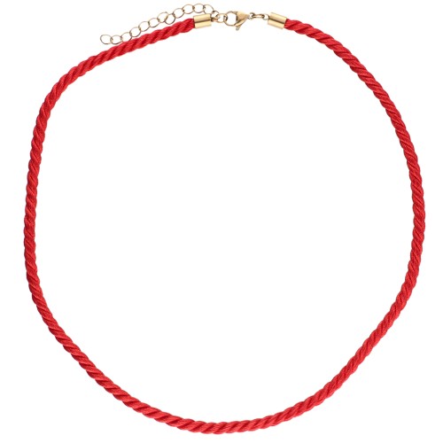 Collana in corda ritorta di poliestere 4 mm - Acciaio inossidabile 304 Gold - Rosso x46cm