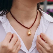 Collana in corda ritorta di poliestere 4 mm - Acciaio inossidabile 304 Gold - Rosso x46cm