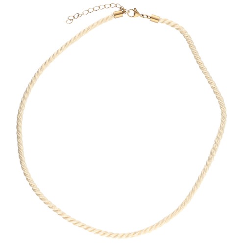 Collana in corda ritorta di poliestere da 4 mm - Acciaio inossidabile 304 Gold - Crema x46cm