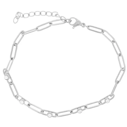Bracciale rettangolare con maglia da 3,2 mm e ossidi di zirconio - Acciaio inossidabile 304 x17cm