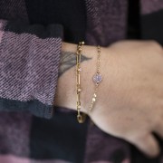 Bracciale rettangolare con maglia da 3,2 mm e ossidi di zirconio - Acciaio inossidabile 304 x17cm