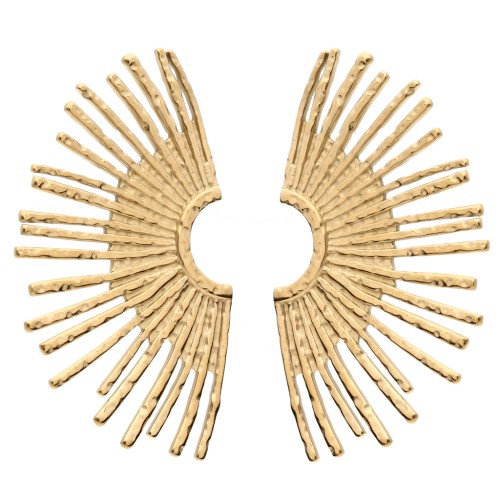 Orecchini a forma di mezzo sole martellato 44x26 mm - Acciaio inossidabile 304 Gold x2