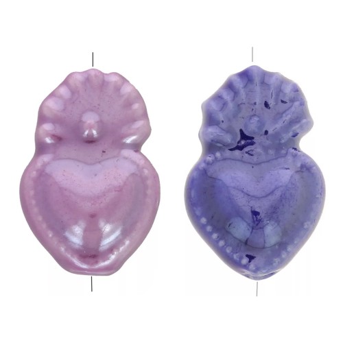 Perla cuore messicana Ex-voto in ceramica 15x10 mm - Colori casuali x1