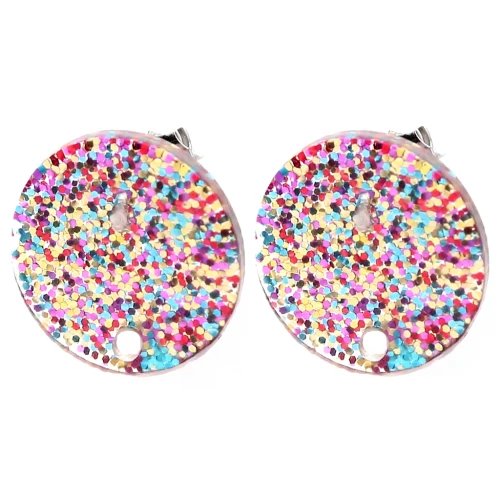 Orecchini tondi in acrilico da 15 mm - Glitter multicolore x2