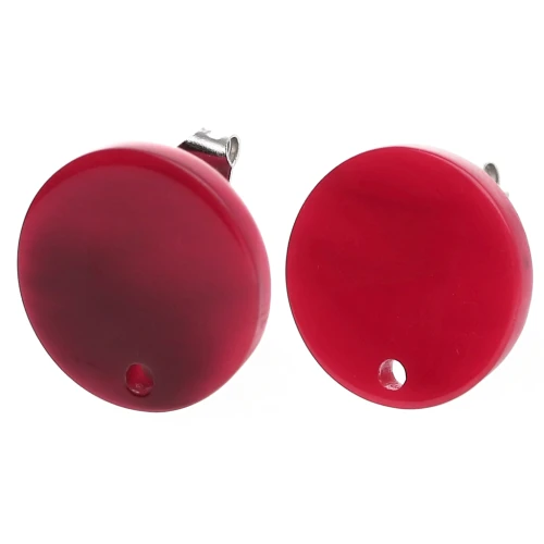 Orecchini tondi in acetato da 15 mm - Rosso marmorizzato - Nero x2