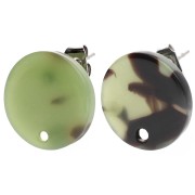 Orecchini tondi di acetato da 15 mm - Tartaruga - Verde scuro - Nero x2