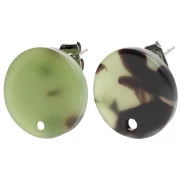 Orecchini tondi di acetato da 15 mm - Tartaruga - Verde scuro - Nero x2